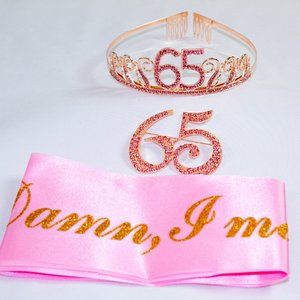 Pink 65 Birthday Party Tiara and Sash Accessories